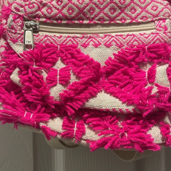 NEW Pink embroidered mini backpack bag with yarn fringe accent NWT - Picture 2 of 10